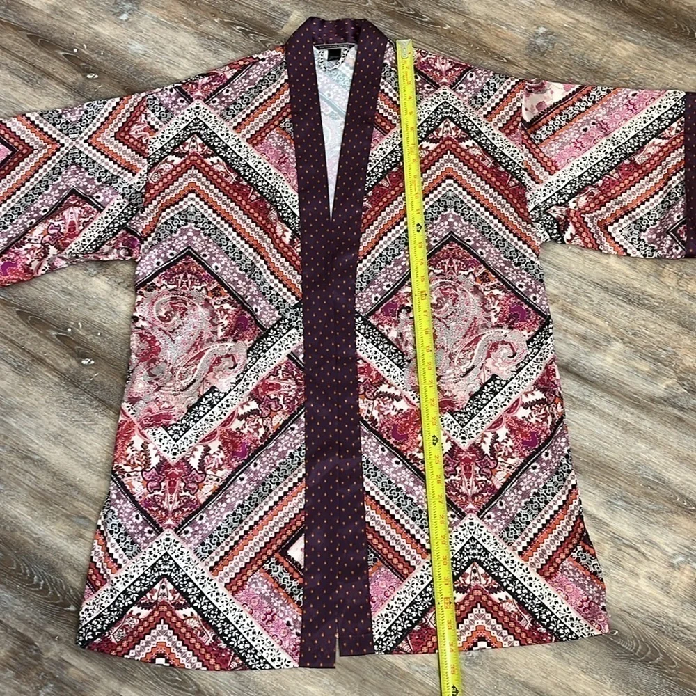 Victoria's Secret Boho Satin Kimono Bath Robe Faux Patchwork Maroon Women's XS/S